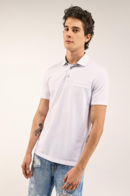 Camiseta Polo unicolor con cuello y ribete tejido con diseño