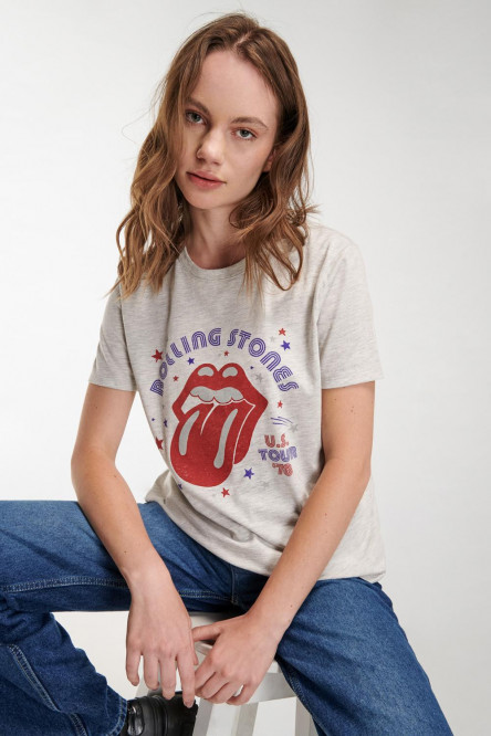 Camiseta manga corta gris medio con estampado de Rolling Stones
