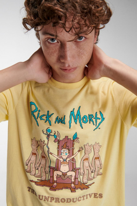 Camiseta manga corta amarilla clara con estampado de Rick & Morty