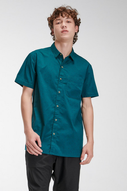 Camisa manga corta azul verde con cuello sport collar