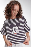 Blusa blanca a rayas manga corta con recogido y estampado de Mickey