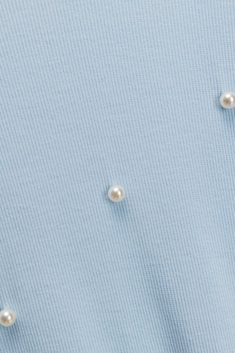 Camiseta manga larga unicolor con perlas, escote y anudado en espalda