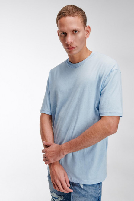 Camiseta manga corta unicolor con cuello redondo