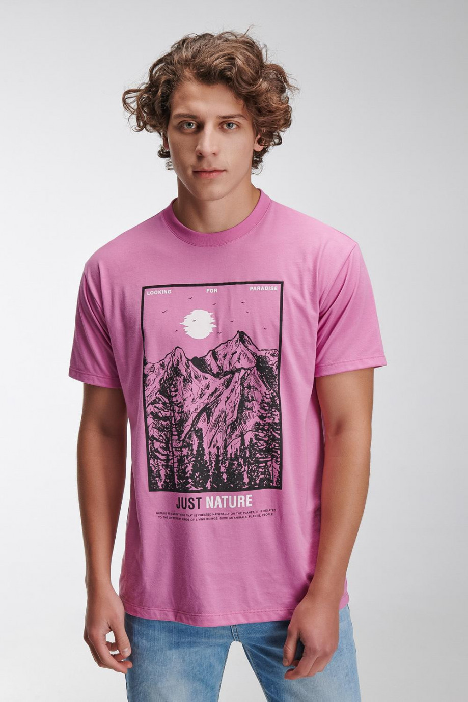 Camiseta oversize unicolor con estampado en frente