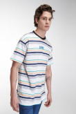 Camiseta estampada, cuello redondo, manga corta con rayas y estampado frente
