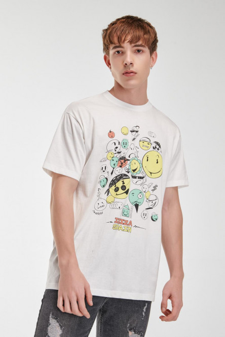 Camiseta manga corta crema con estampado colorido