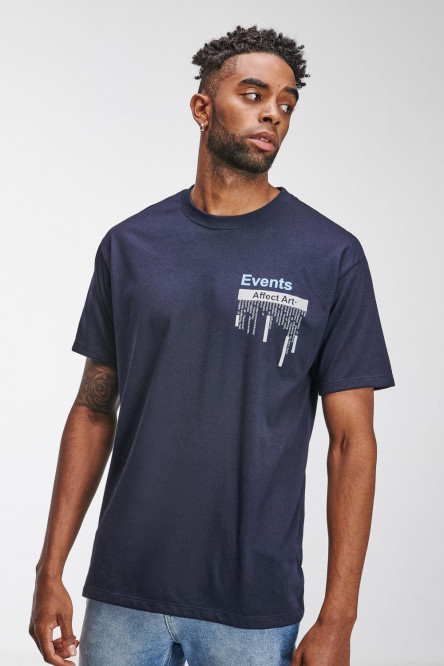 Camiseta manga corta azul oscuro con doble estampado