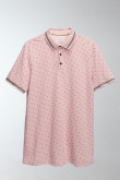 Camiseta polo rosado claro con estampado y detalles tejidos