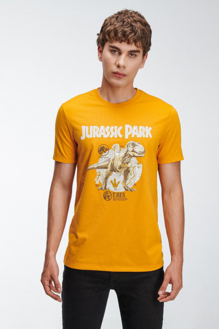 Camiseta manga corta amarillo intenso con estampado de Jurassic Park