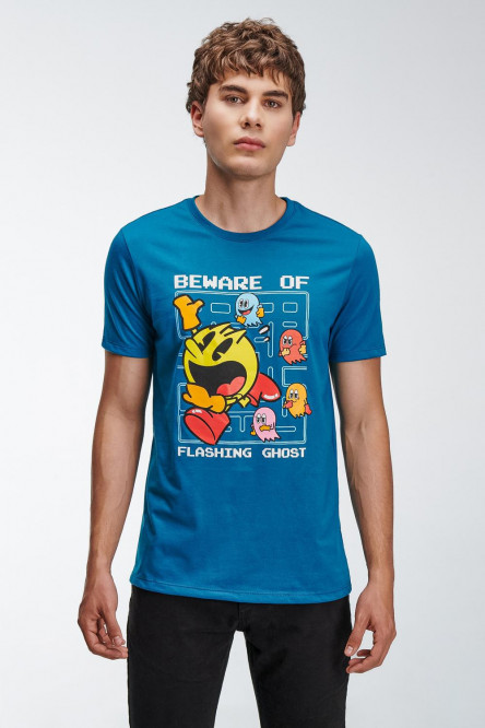 Camiseta manga corta azul oscura con estampado de PacMan