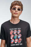 Camiseta cuello redondo negra con estampado de Rolling Stones