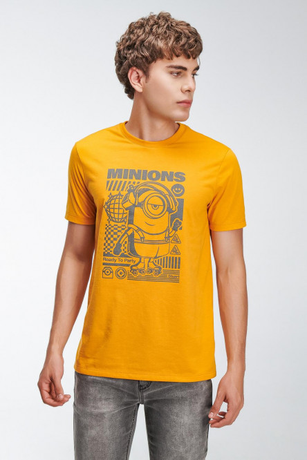 Camiseta amarilla intensa cuello redondo con estampado de Minions