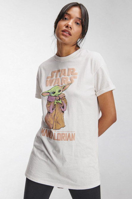 Camiseta manga corta crema clara con estampado de The Mandalorian