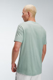 Camiseta unicolor con texto estampado y cuello redondo