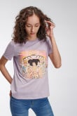 Camiseta cuello redondo lila con estampado de Jimi Hendrix