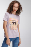 Camiseta cuello redondo lila con estampado de Jimi Hendrix