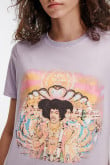 Camiseta cuello redondo lila con estampado de Jimi Hendrix