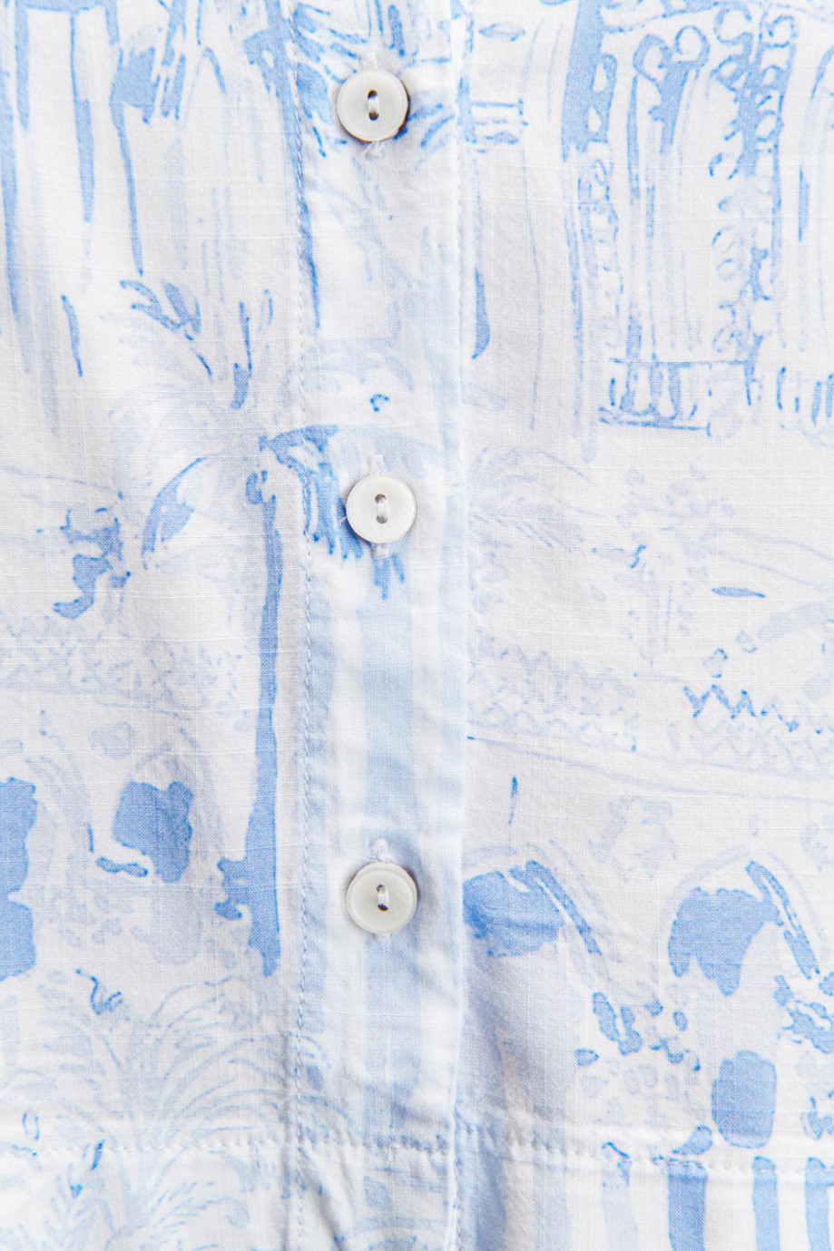 Blusa manga larga azul clara estampada con botones en frente