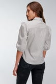 Blusa blanca a rayas manga 3/4 y cuello camisero