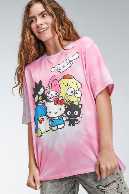 Camiseta tie dye manga corta, estampado de Hello Kitty