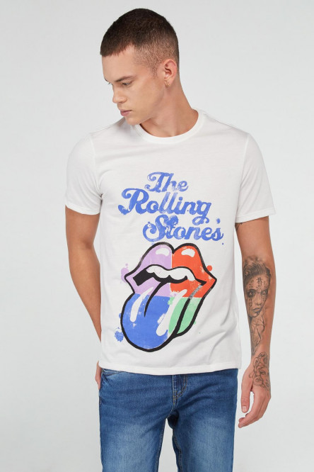 Camiseta crema clara manga corta con estampado de Rolling Stones