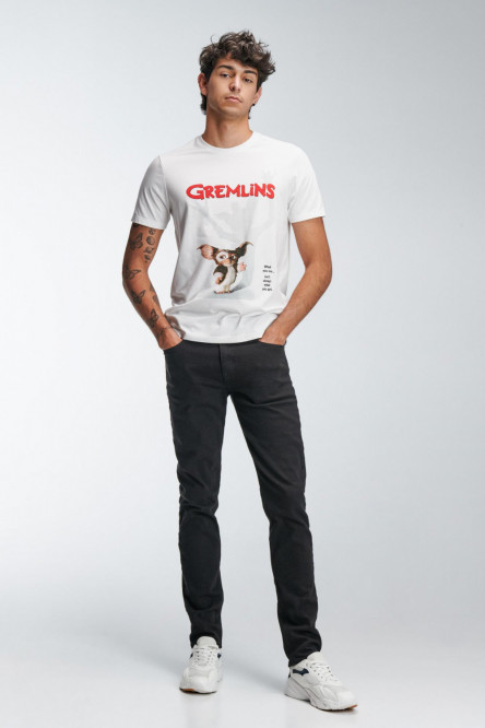 Camiseta manga corta crema clara con estampado de Gremlins