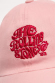 Cachucha beisbolera rosada clara con bordado rojo de Rolling Stones