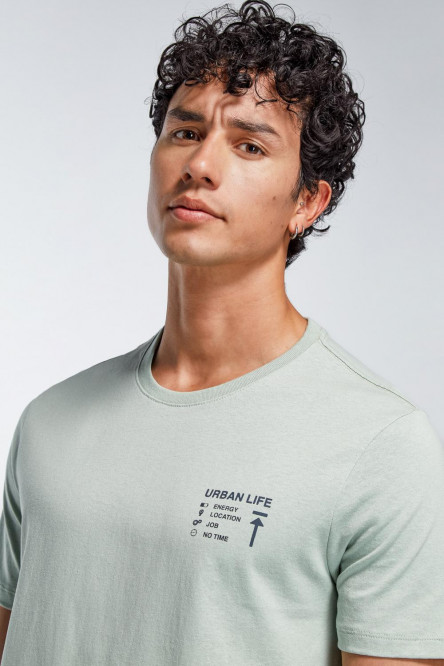 Camiseta cuello redondo unicolor con diseño minimalista en frente