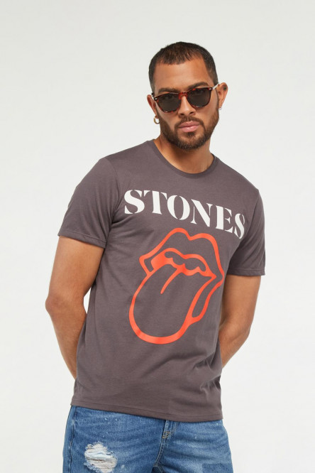 Camiseta cuello redondo gris intenso con estampado de Rolling Stones
