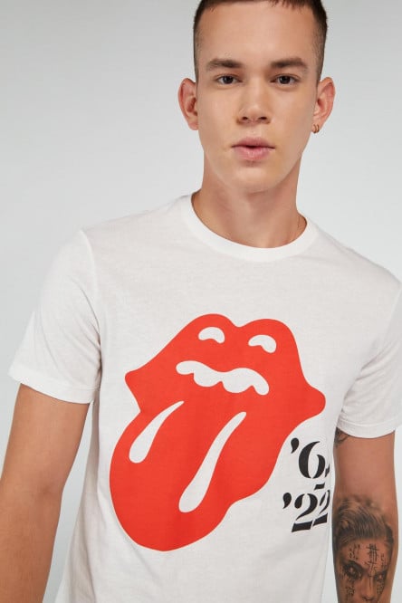 Camiseta crema claro cuello redondo con estampado de Rolling Stones