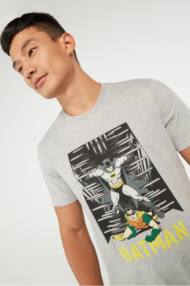profundo Latón Paraíso Camiseta gris medio manga corta con estampado de Batman en frente