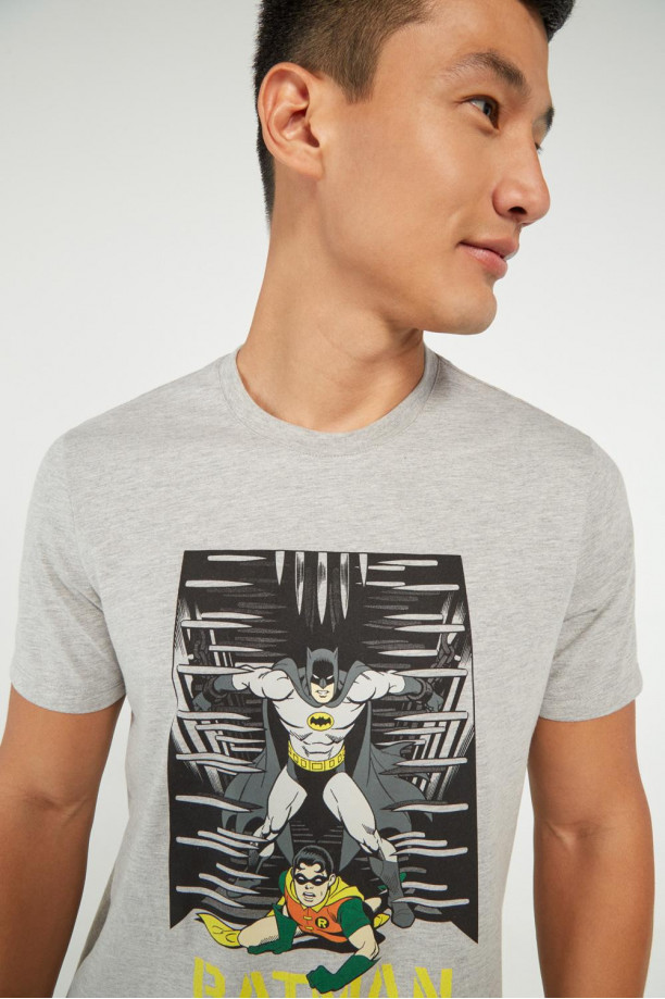 profundo Latón Paraíso Camiseta gris medio manga corta con estampado de Batman en frente