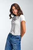 Camiseta unicolor crop top con bordado en frente