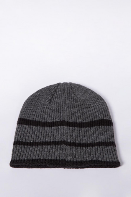 Beanie tejido sencillo, para hombre color gris oscuro con doblez ajustable.