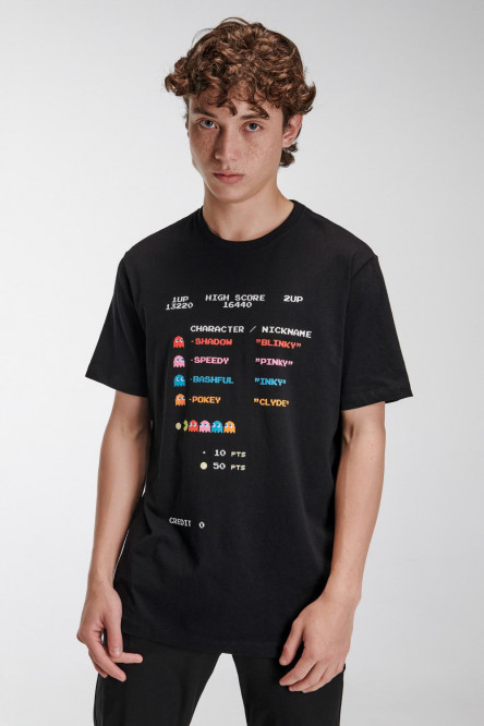 Camiseta manga corta, estampada en frente de Pacman.