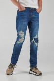 Jean azul intenso skinny con rotos y parches localizados