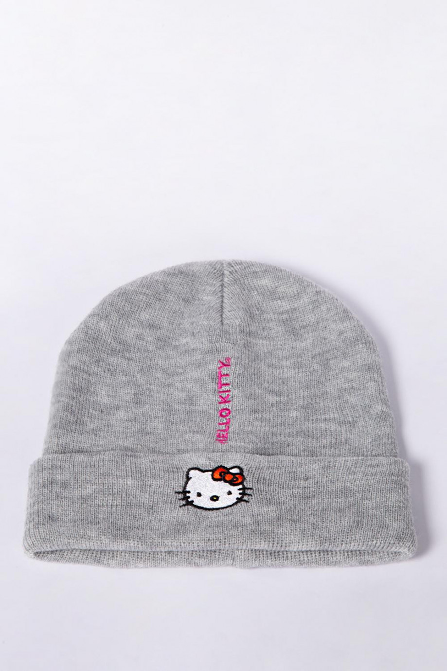 Gorro tejido gris medio con bordado de Hello Kitty