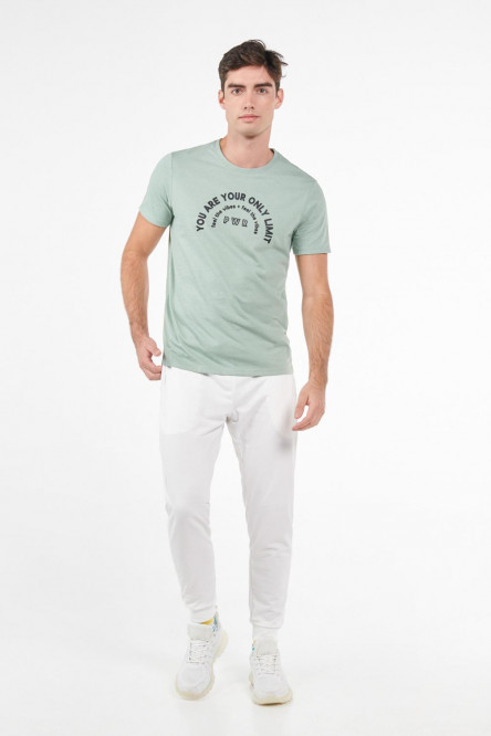 Camiseta cuello redondo unicolor con estampado minimalista en frente