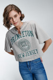 Camiseta crop top gris media con estampado de Princeton