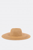 Sombrero café claro tejido con ala ancha y diseños en contraste