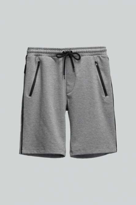 Bermuda gris medio deportiva con bolsillos con cremalleras