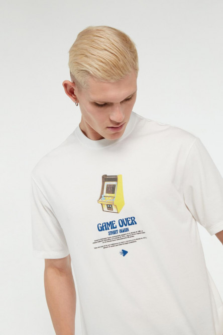 Camiseta manga corta crema claro con estampado de videojuegos