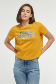 Camiseta cuello redondo amarilla intensa con letras estampadas