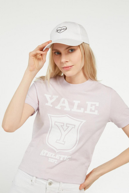 Camiseta lila claro manga corta con estampado blanco de Yale