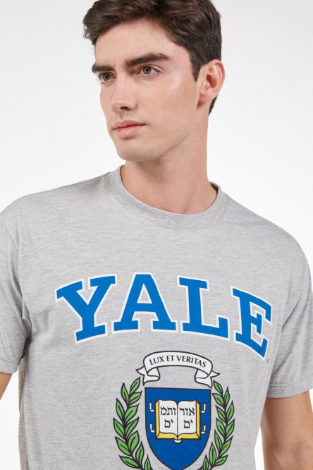 Camiseta gris cuello redondo con estampado college de Yale