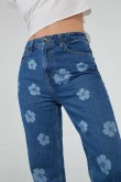 Jean ancho 90´S tiro alto azul medio con diseños de flores