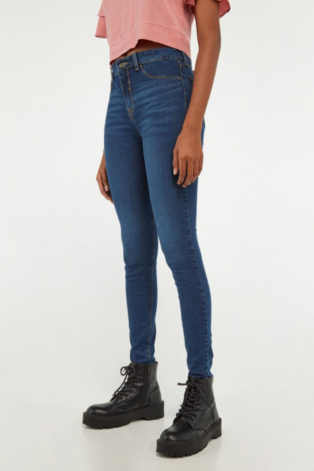 Jean tiro alto jegging azul oscuro ajustado con bolsillos