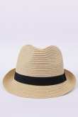 Sombrero crema claro con cinta decorativa negra y ala corta