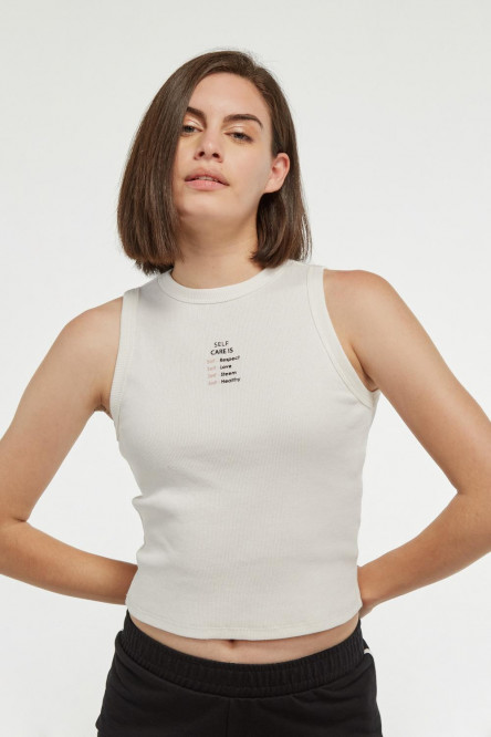 Camiseta manga sisa unicolor con estampado minimalista