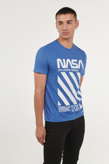 Camiseta manga corta azul medio con estampado de Nasa